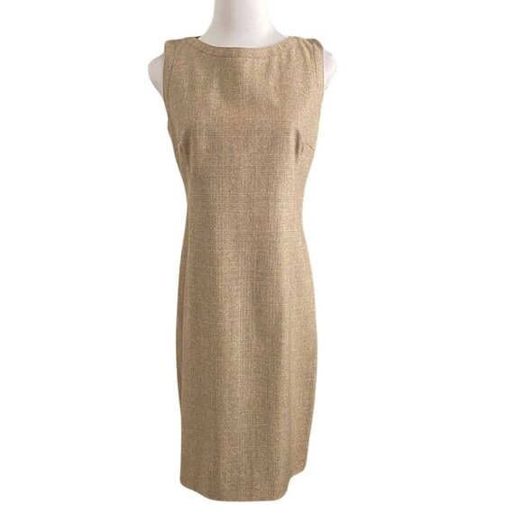 AKRIS PUNTO BROWN WOOL CHECK SHEATH DRESS - 6 - Picture 1 of 10